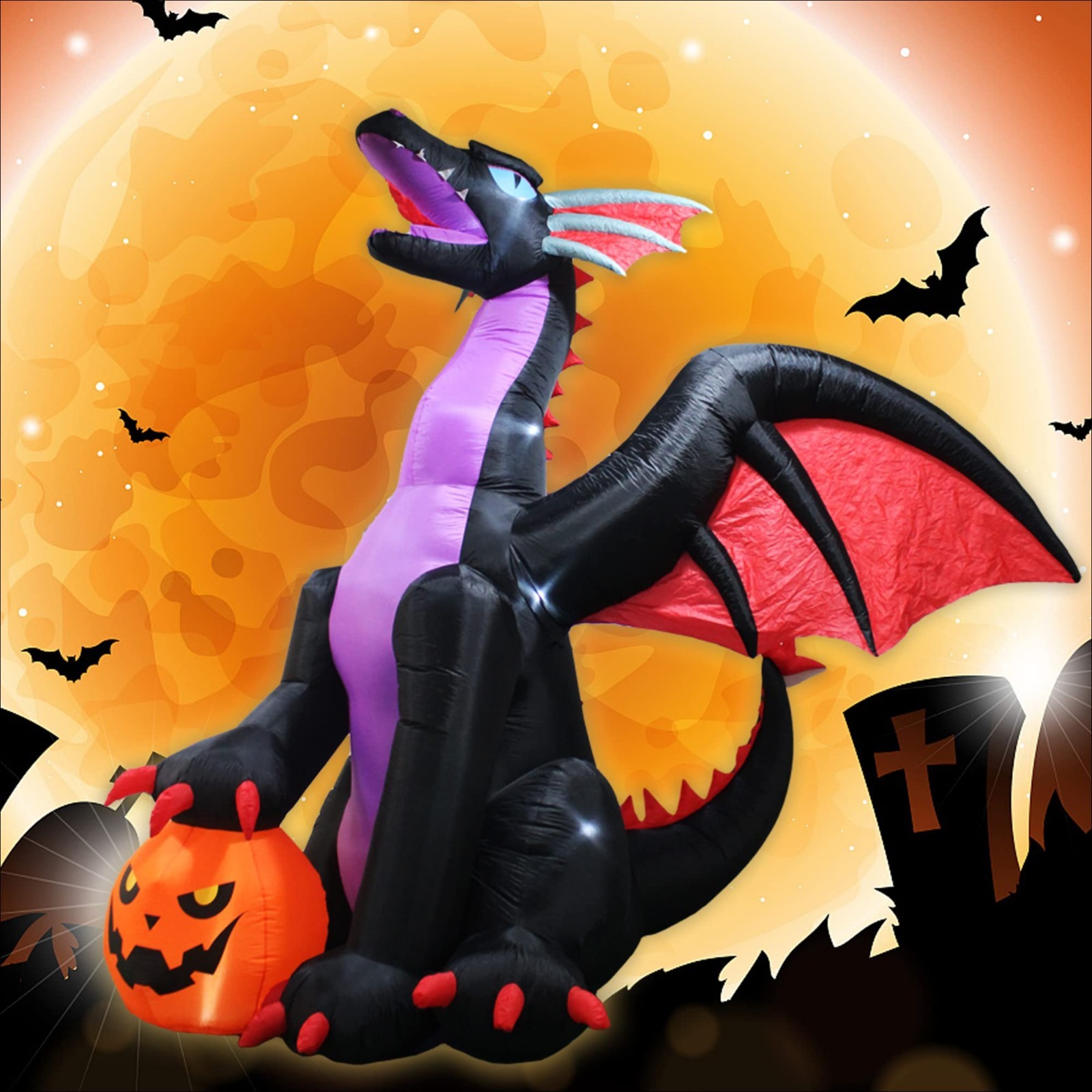 8Ft Halloween Inflatable Dragon - Giant Outdoor Decoration, Spooky Yard Art