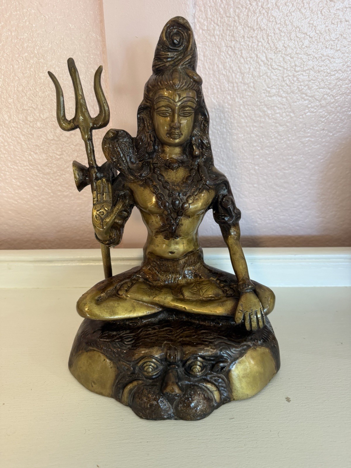Rare Large Vintage Brass Bronze Shiva Statue 13.5” Hindu Deity Trident 7+ Lbs