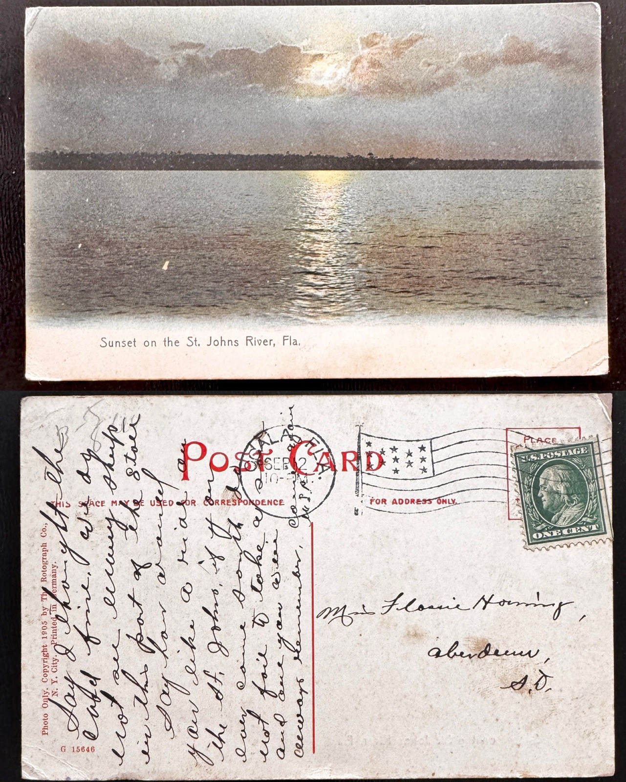 1910 Sunset on the St. Johns River Fla Florida Rotograph B5
