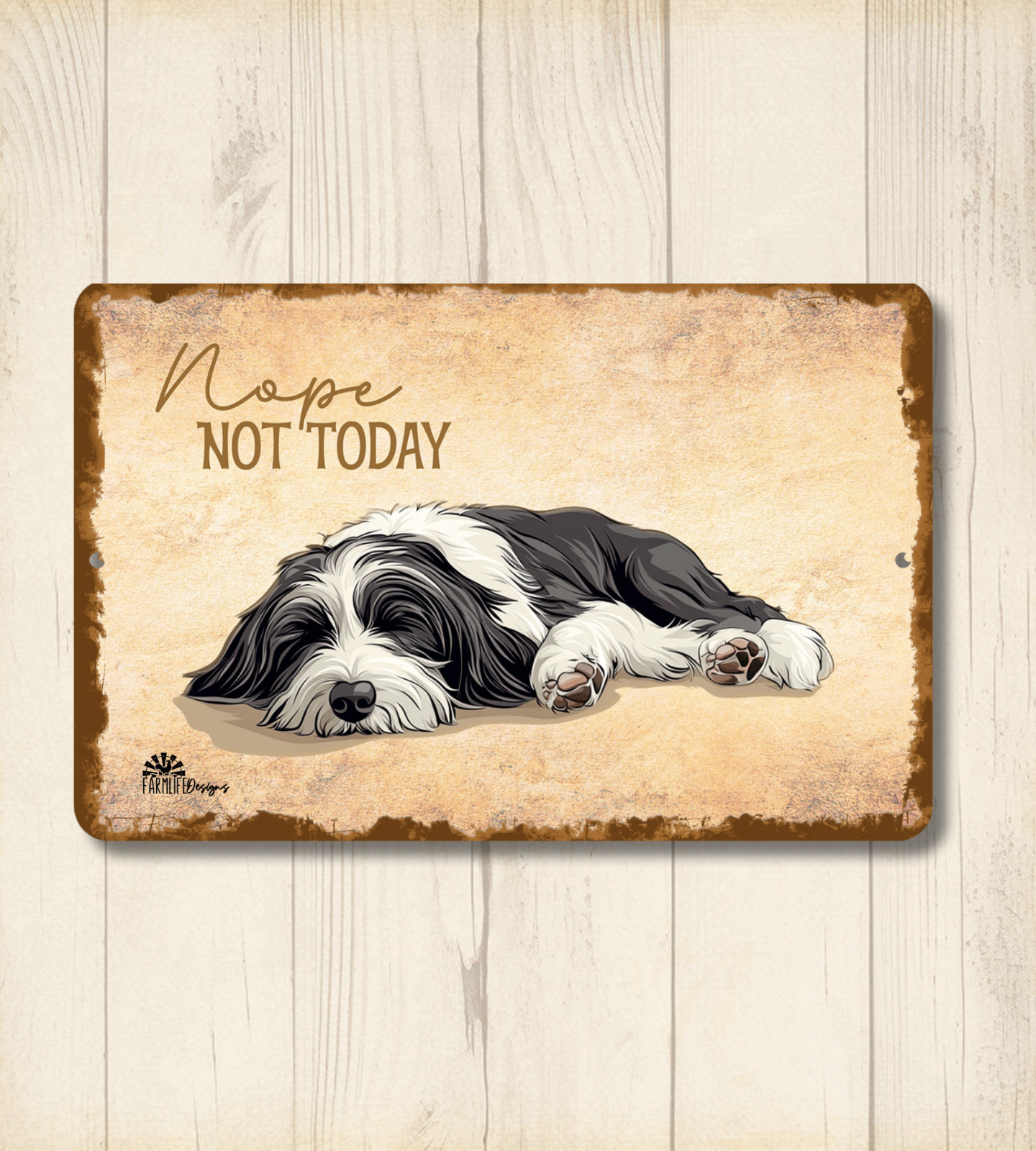 Bearded Collie Sign nope not today funny dog handmade metal tin wall art gift