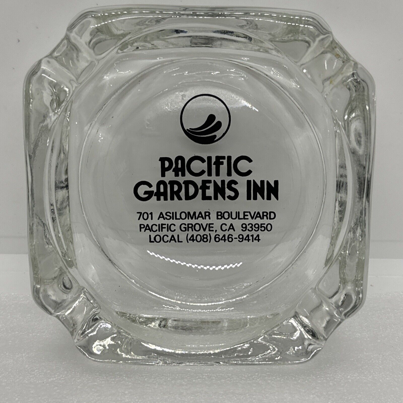 Vintage Pacific Gardens Inn Glass Ashtray Pacific Grove California 3.5”