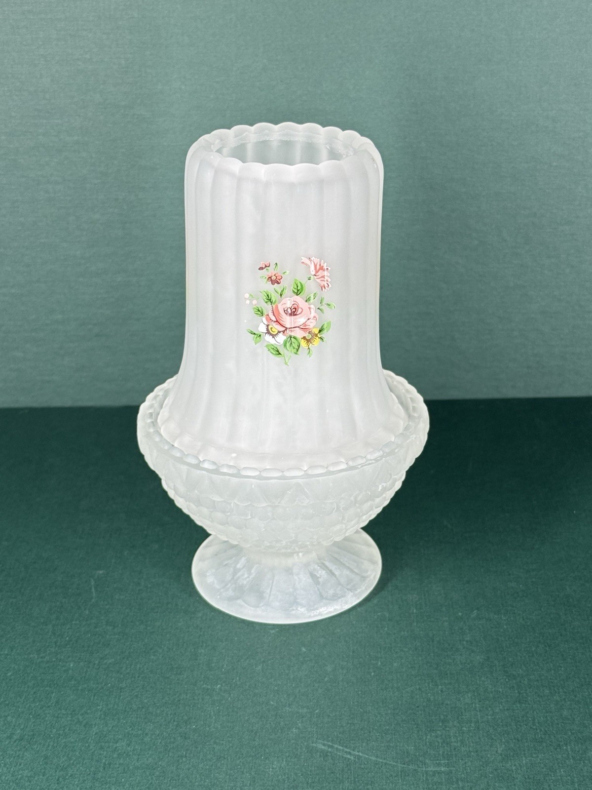 Westmoreland Frosted Satin Fairy Lamp W/ Pink Rose Floral