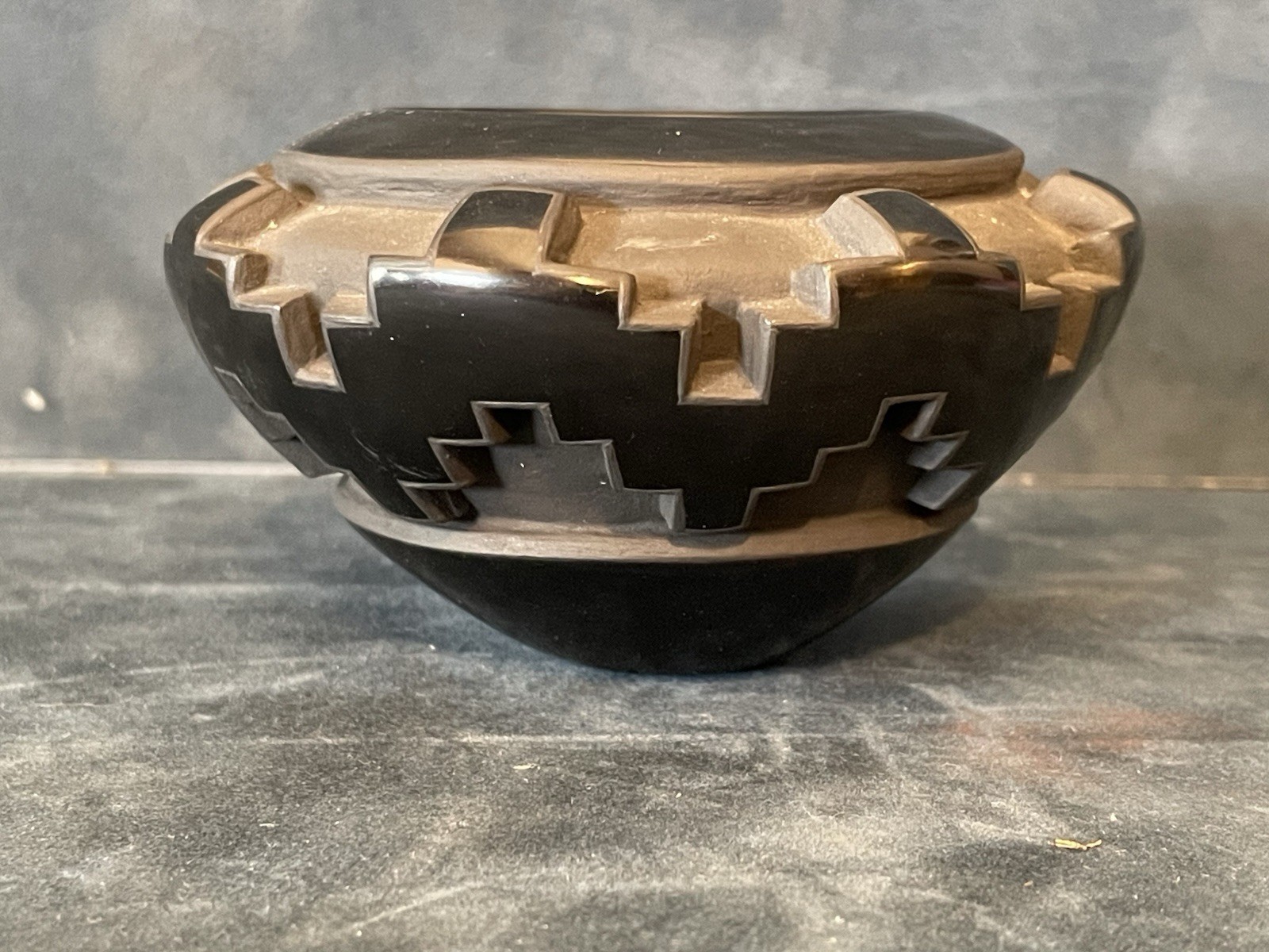 Effie Orville Garcia Santa Clara Pottery, 2.25in x 3.5in Black on Black Effie Orville Garcia Santa Clara Pottery, 2.25in x 3.5in Black on Black