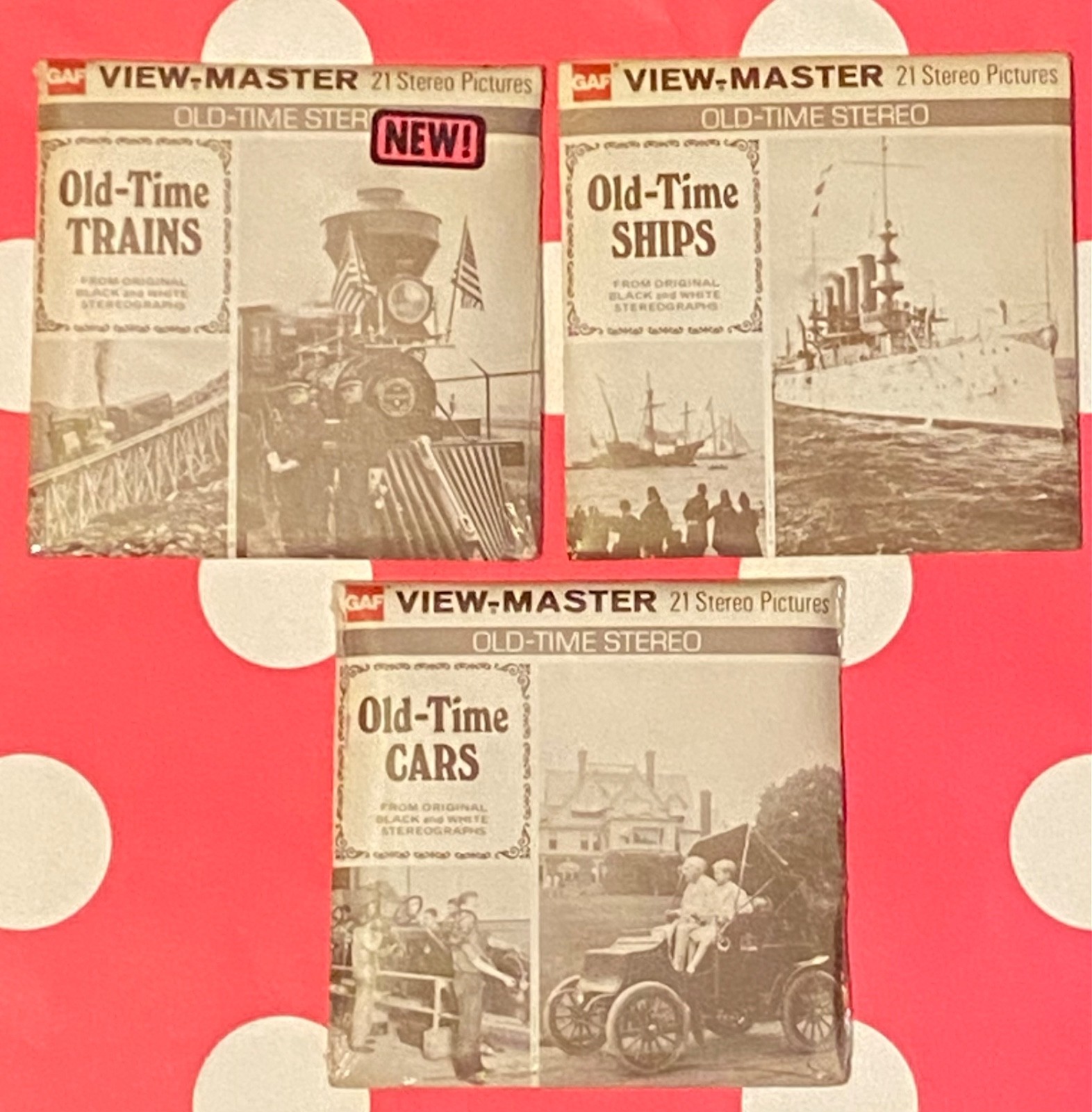 Vintage 1976 View-Master Lot of 3 Old Time Trains Ships & Cars (2 Sealed) 9 reel