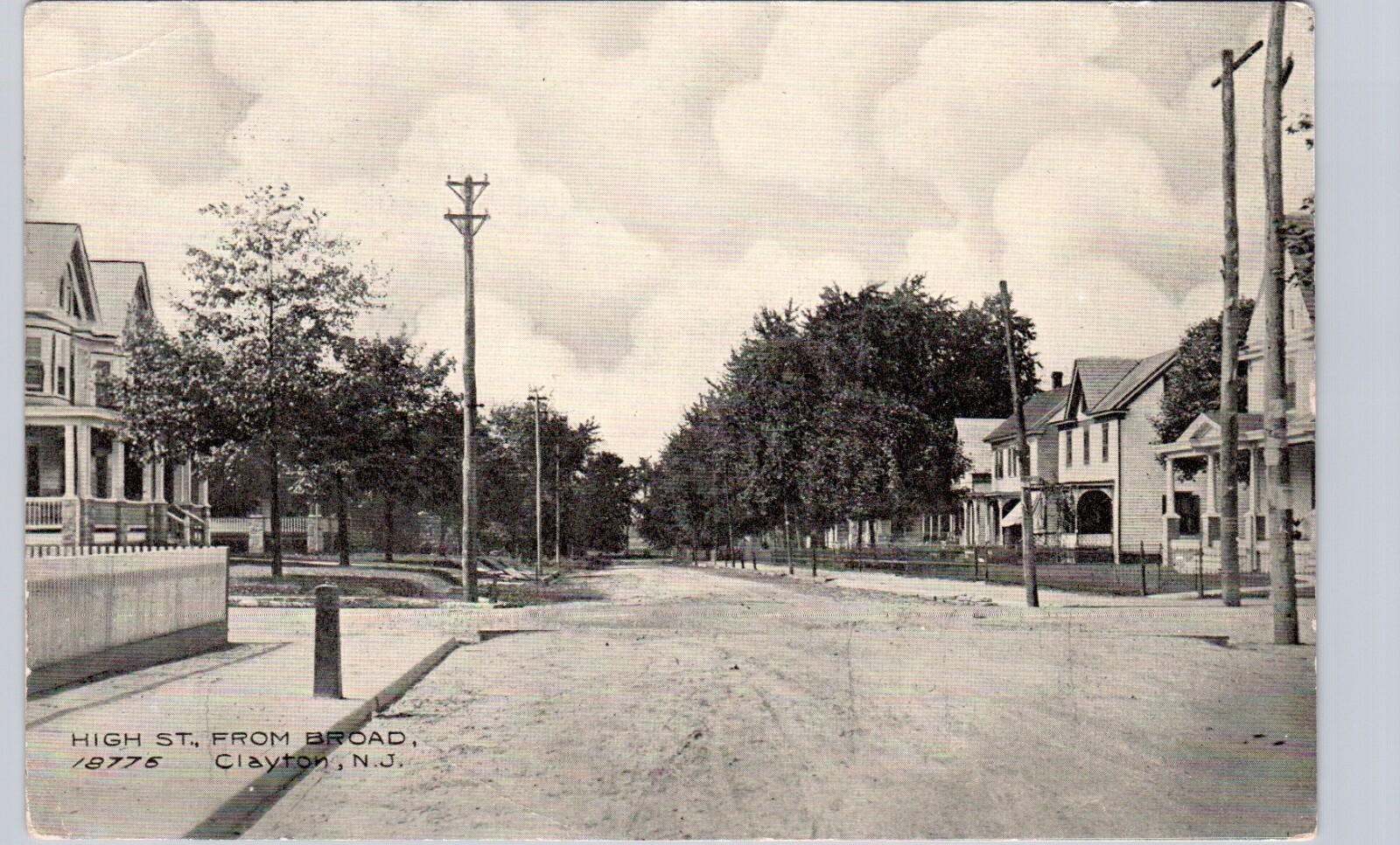 HIGH STREET clayton nj original antique postcard new jersey