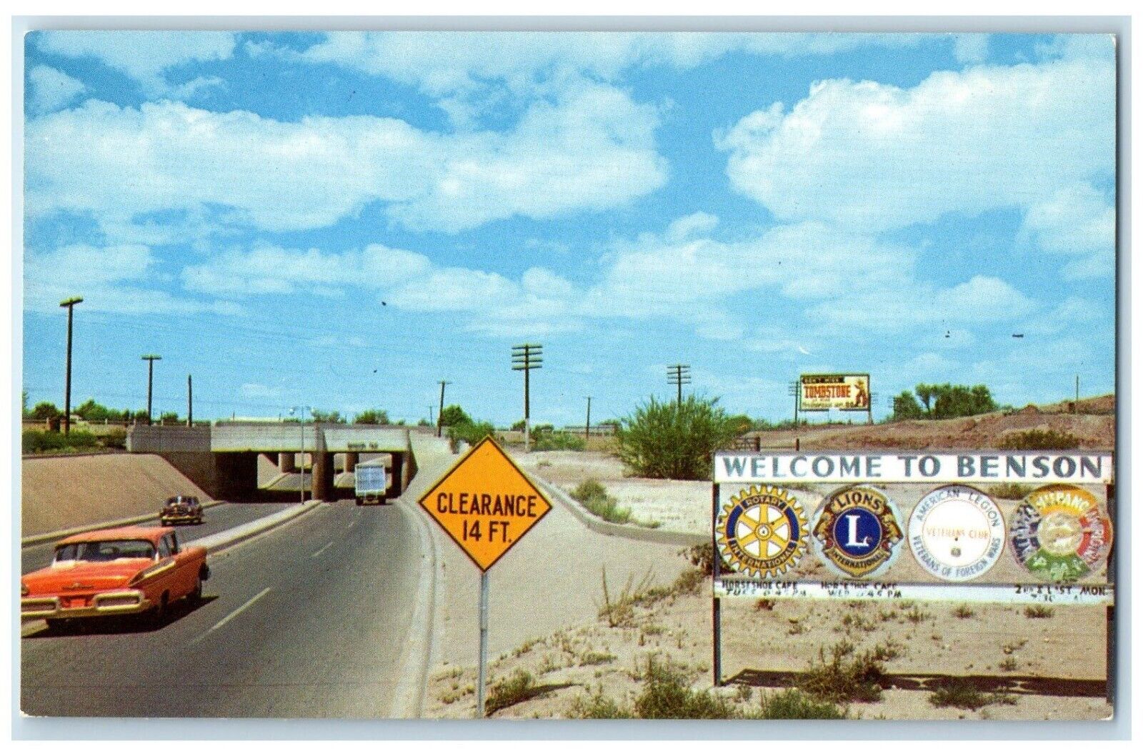 c1960's Benson Overpass Junction Of Highway Benson Arizona AZ, Cars Postcard