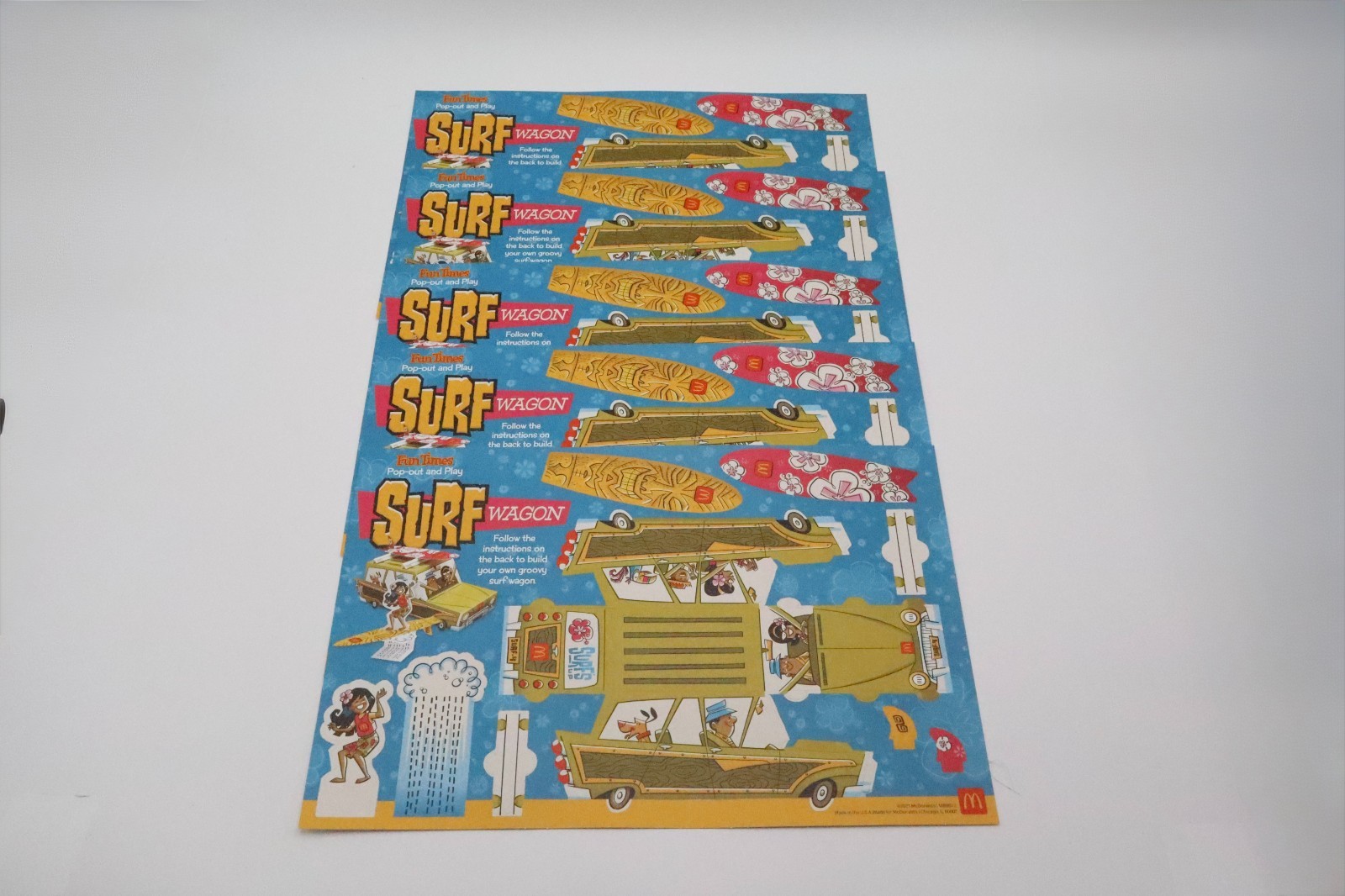 Lot 5 McDonald’s 2021 Fun Times Pop-Out Play Surf Wagon Craft Sheets