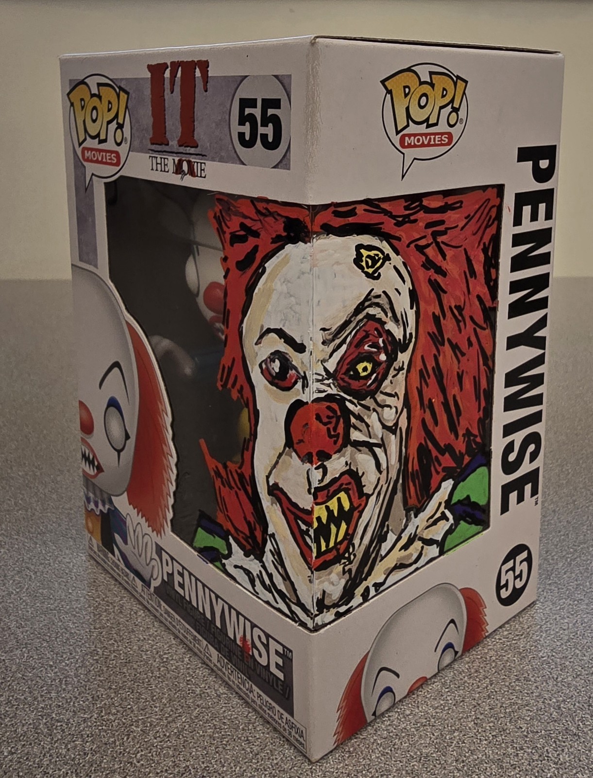 Funko Pop Movies IT Pennywise #55 Custom Hand Drawn Art Box Horror