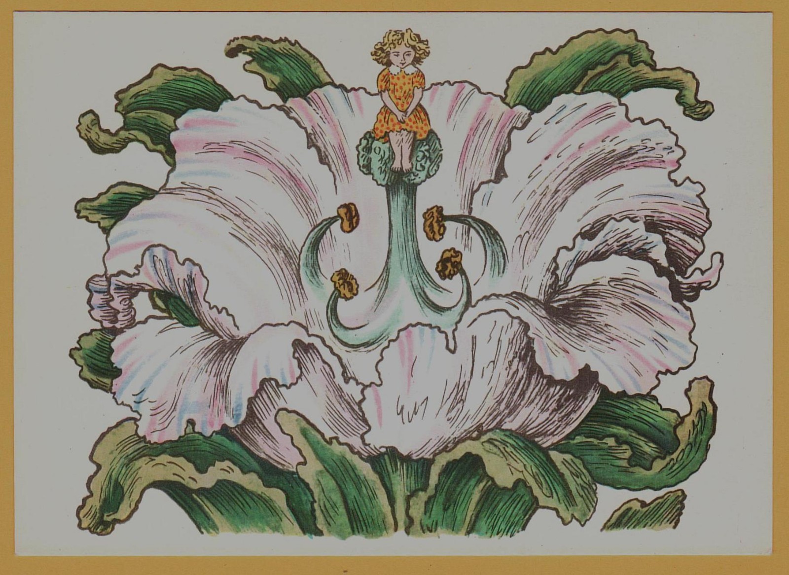 1965 Thumbelina Fairy Tale Tulip Flower Andersen Konashevich ART Soviet Postcard