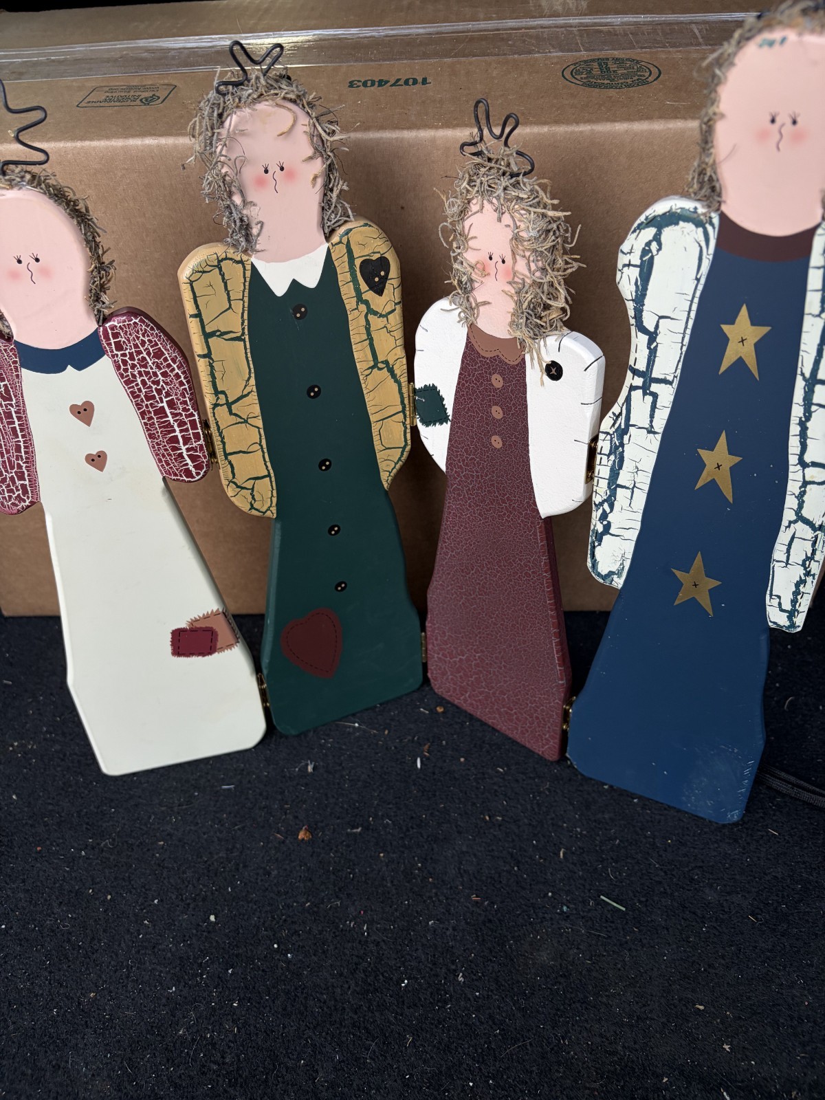  Vintage Darice Folding Angel Decor Set of 4 Primitive Folk Art Christmas 15\