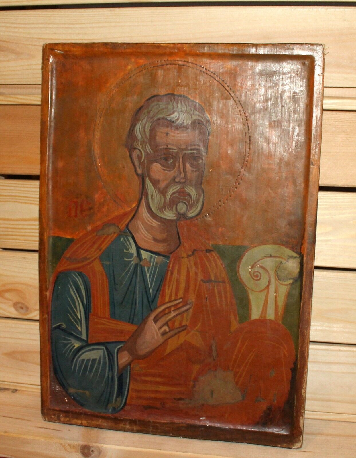 Vintage hand painted icon Saint Peter