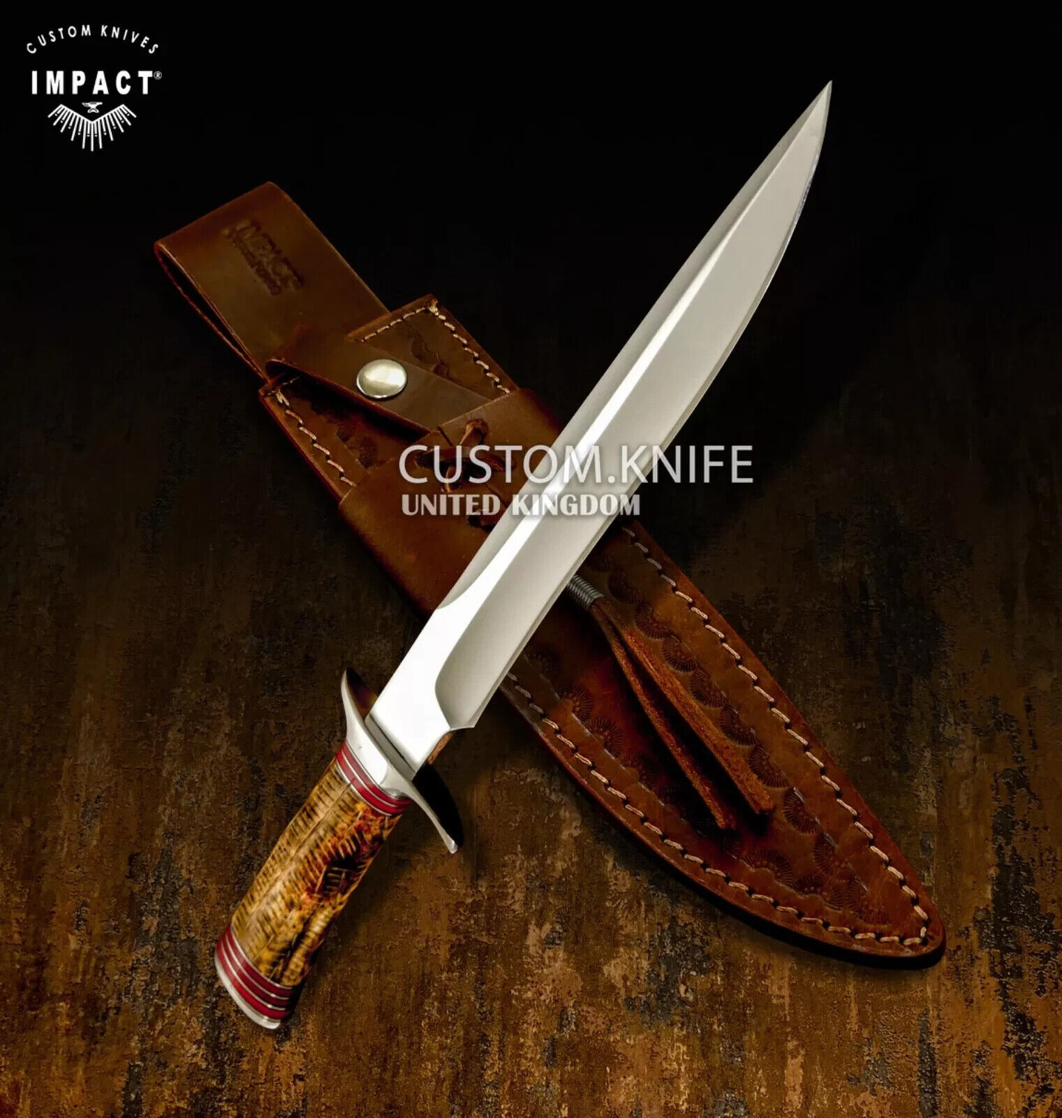 IMPACT CUTLERY HANDMADE HUNTING BOWIE KNIFE CAMEL BONE HANDLE- 1724