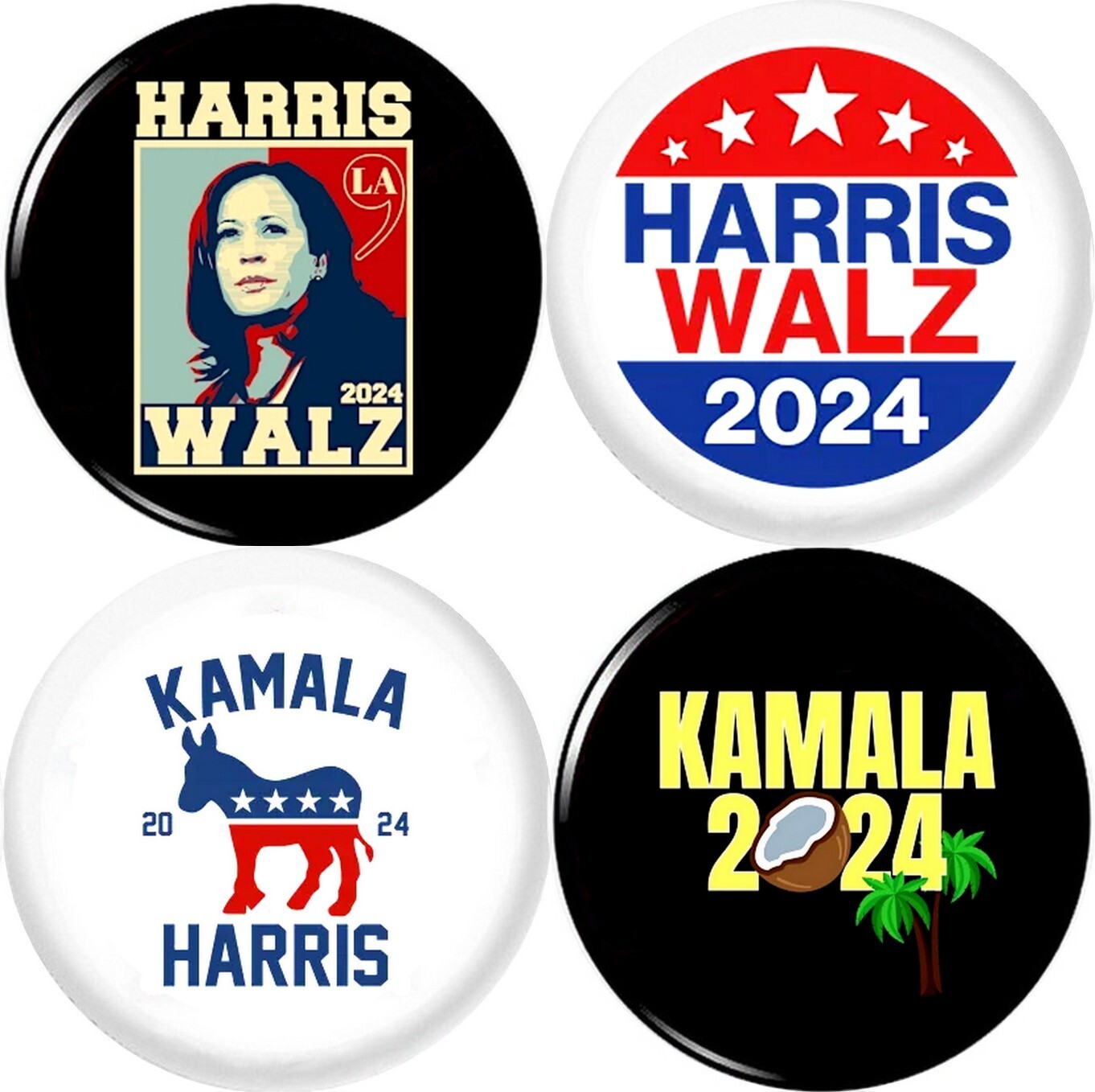 Kamala Harris Tim Walz 2024 x 4 LARGE 2.25