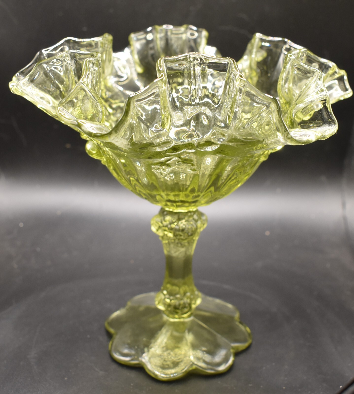 Vintage Large Green Glass Footed Compote Vintage Large Green Glass Footed Compote