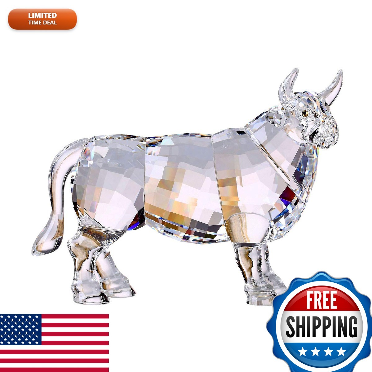 DOJOZ Crystal White Bull Ox Figurine New Year Gift Home Decor