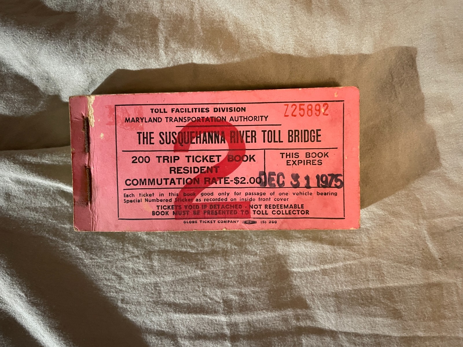 Susquehanna River Toll Bridge Ticket Book 100 Tickets 1975 Vintage