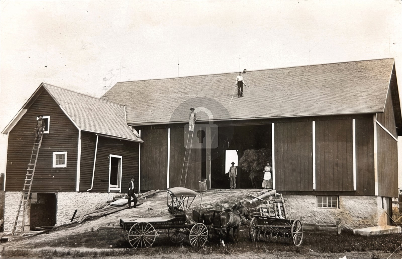 Wauwatosa Wisconsin Farm Barn Construction WI RPPC Photo Postcard COPY