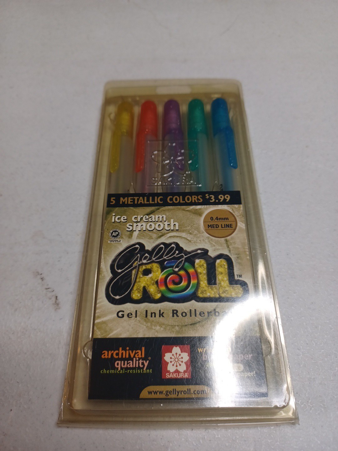 Vtg Sakura Gelly Roll Gel Ink Rollerball Pens Ice Cream Smooth 5 Metallic Colors