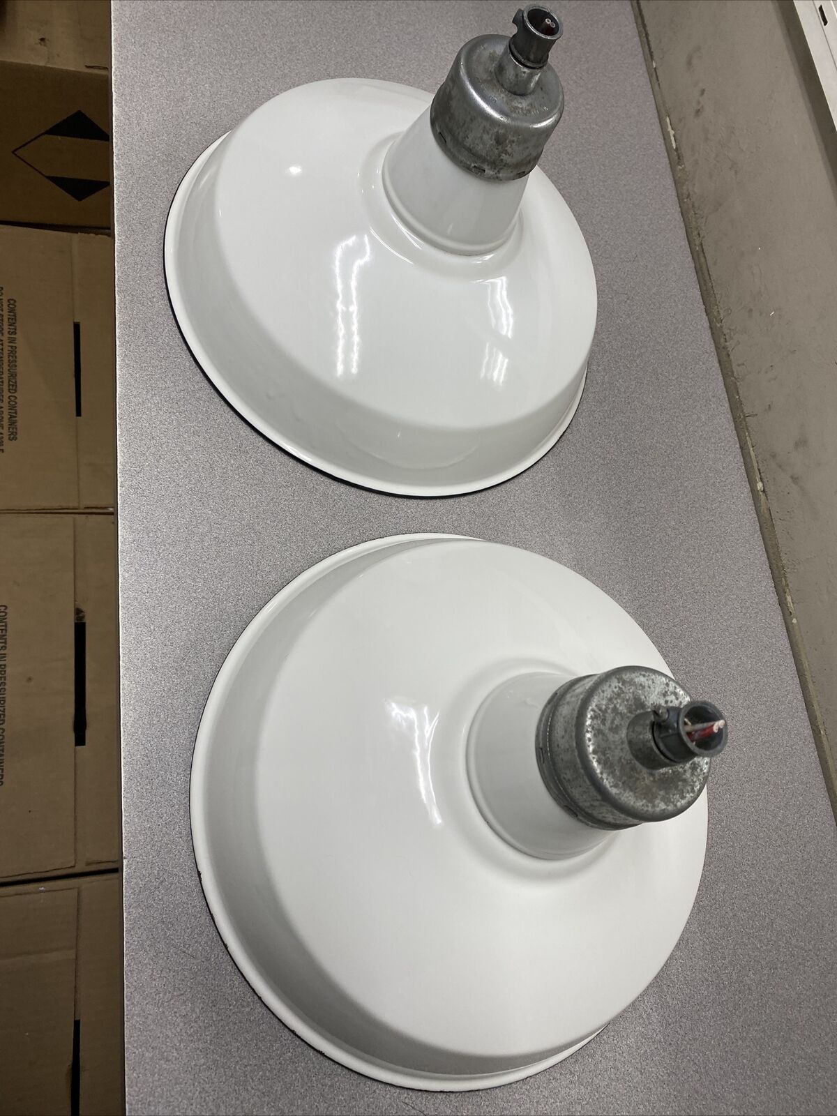 Appleton Electric 14” White Porcelain Light Fixtures Barn Gas Station Set of 2