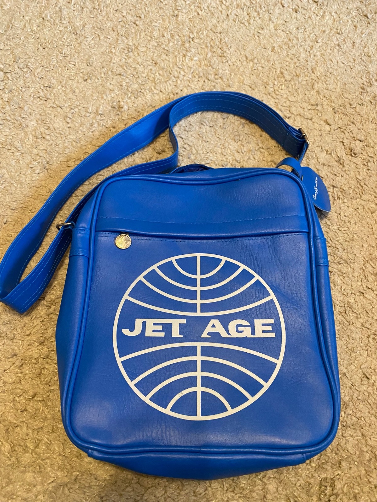 Pan Am Jet Age Vintage Style Flight Bag Blue Vinyl Messenger Shoulder Bag Travel