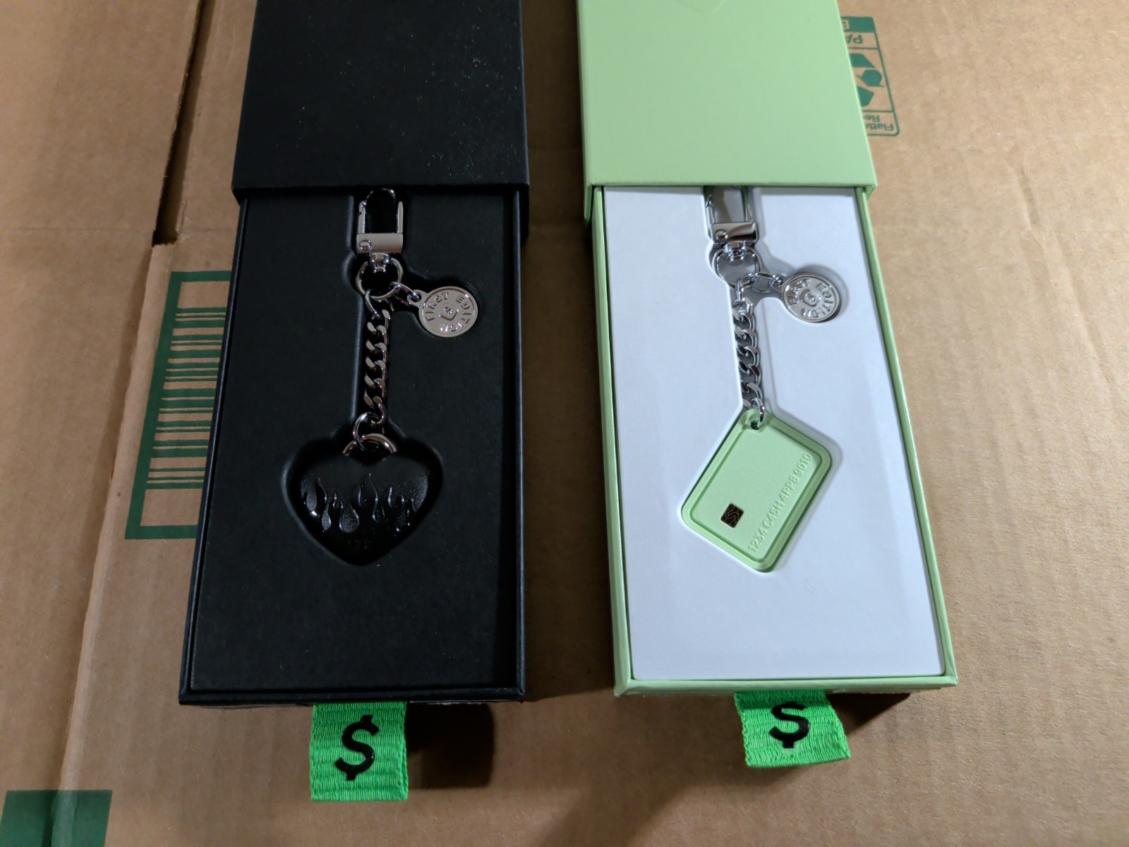 Cash App Tags Black Heart + Green Mini Card Limited Collectible Keychain Lot 2
