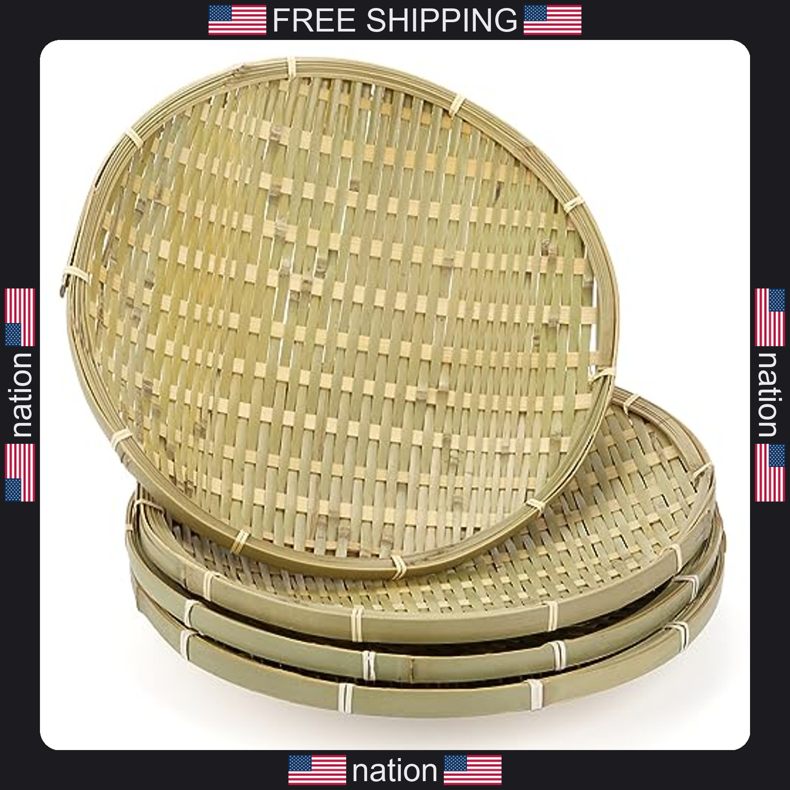 Zenfun 4 Pack Bamboo Round Basket Trays 12 Inch Woven Fruit and Serving Baskets