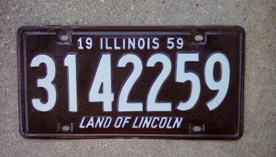 1959 STATE OF ILLINOIS SOLID METAL VEHICLE LICENSE PLATE