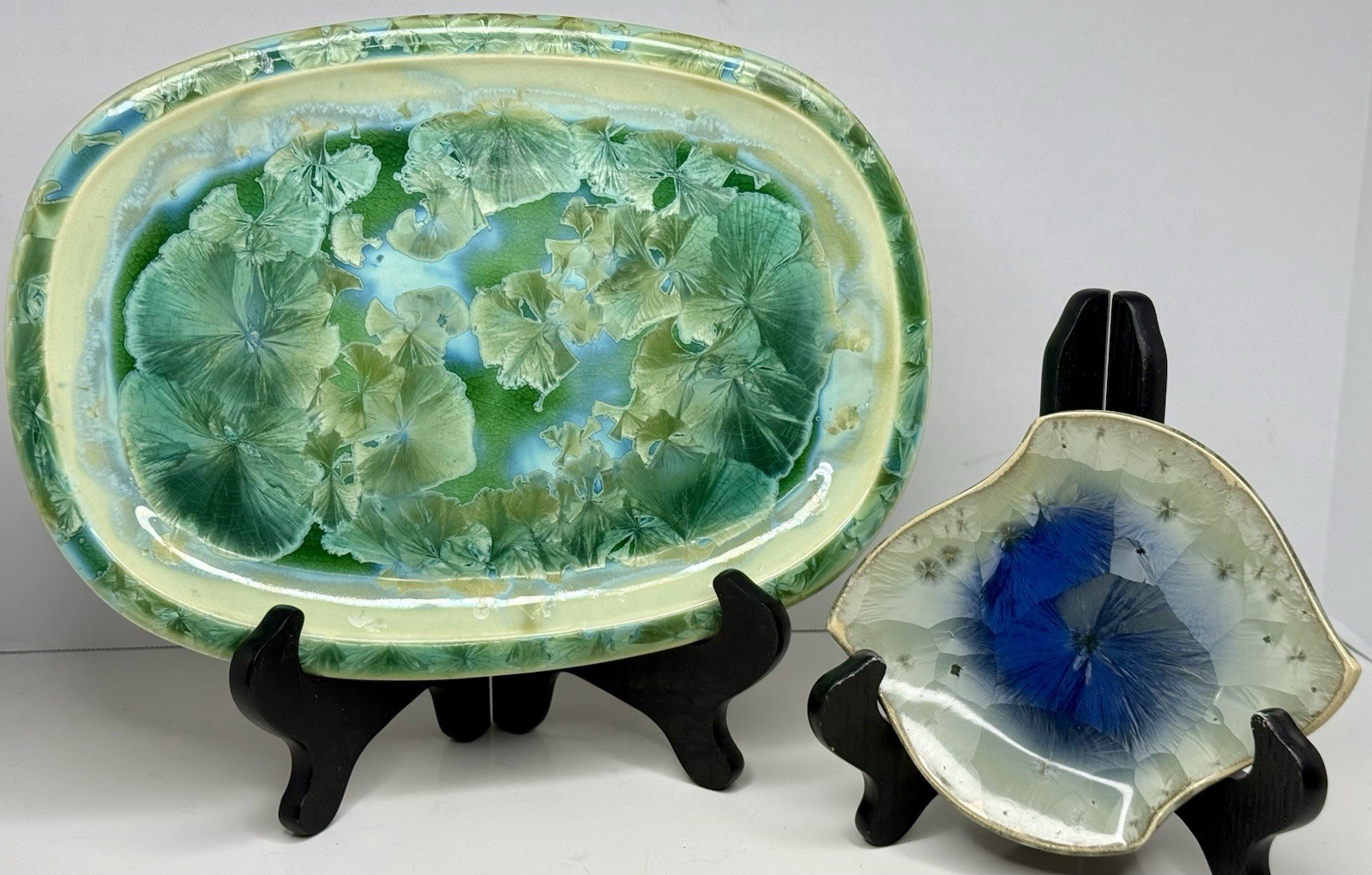 2pc Vintage Crystalline Glaze Studio Art Pottery Set By Jamil Scherief & Conner