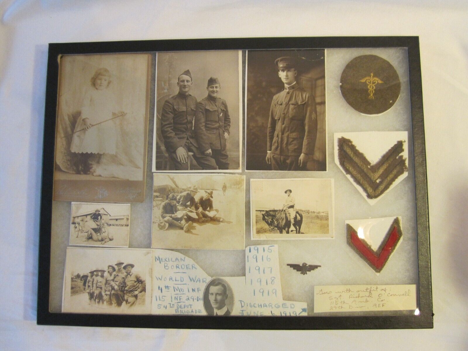 Antique 1915-1919 WW1 Sgt Richard O'Connell  Military Service Photos Strips Case