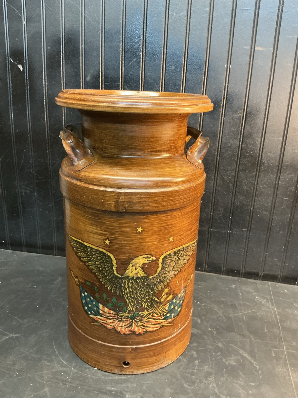 vintage Steel 7 gallon Milk Can with Colonial American Eagle USA