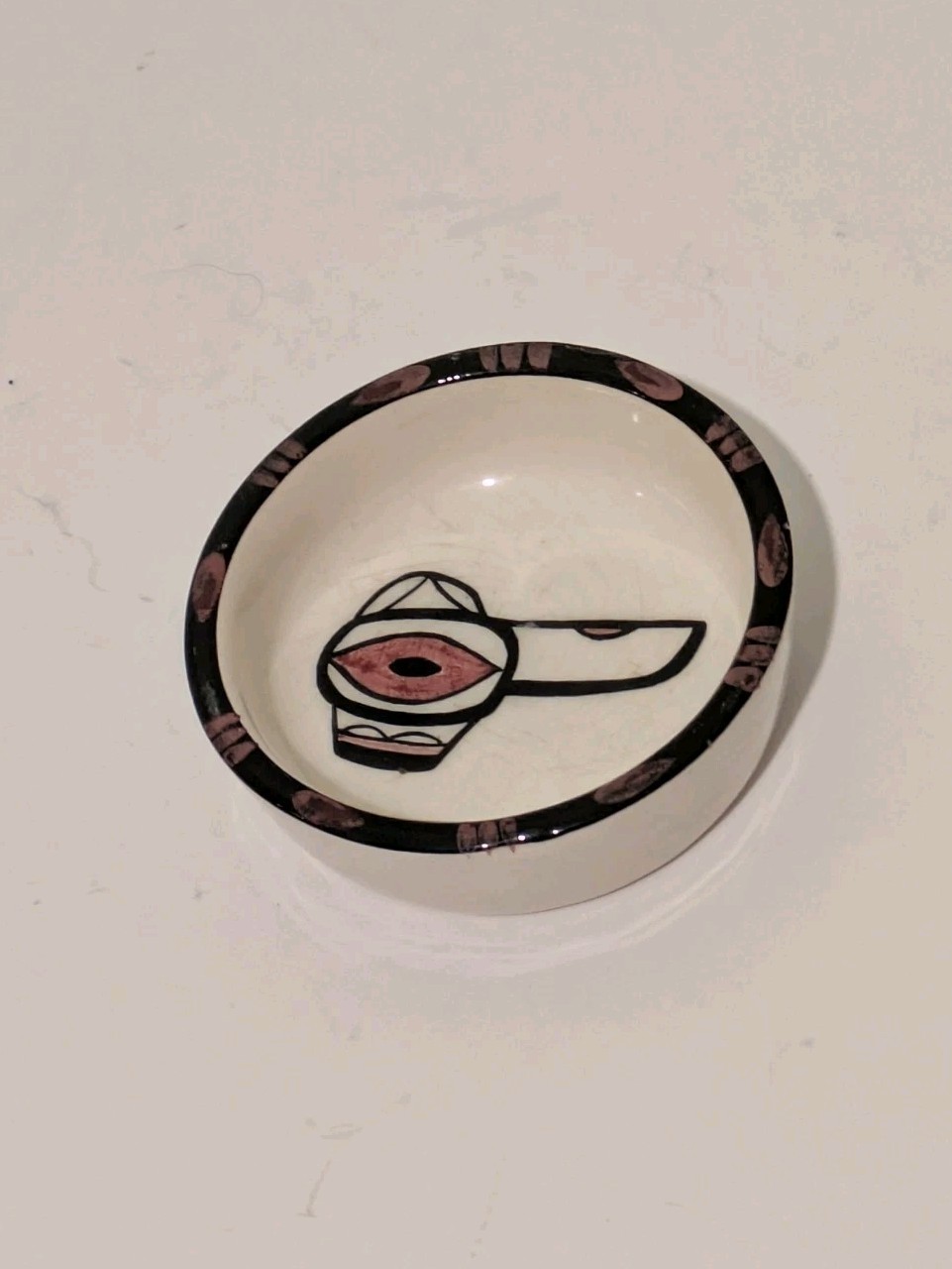 Vintage PNW Indigenous Style Raven Ceramic Dish - Hand Painted Northwest Coast