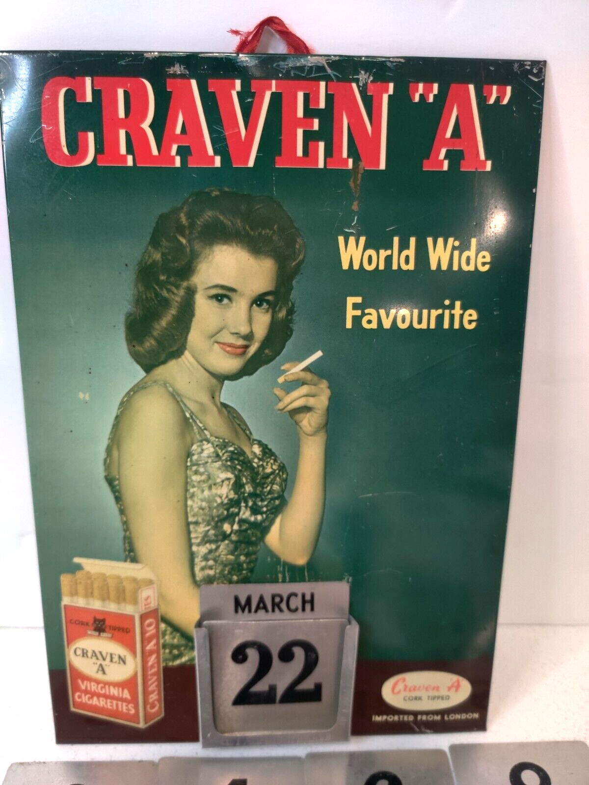 Vintage CRAVEN \'A\' Picture Tin Calendar w/Metal Days & Months