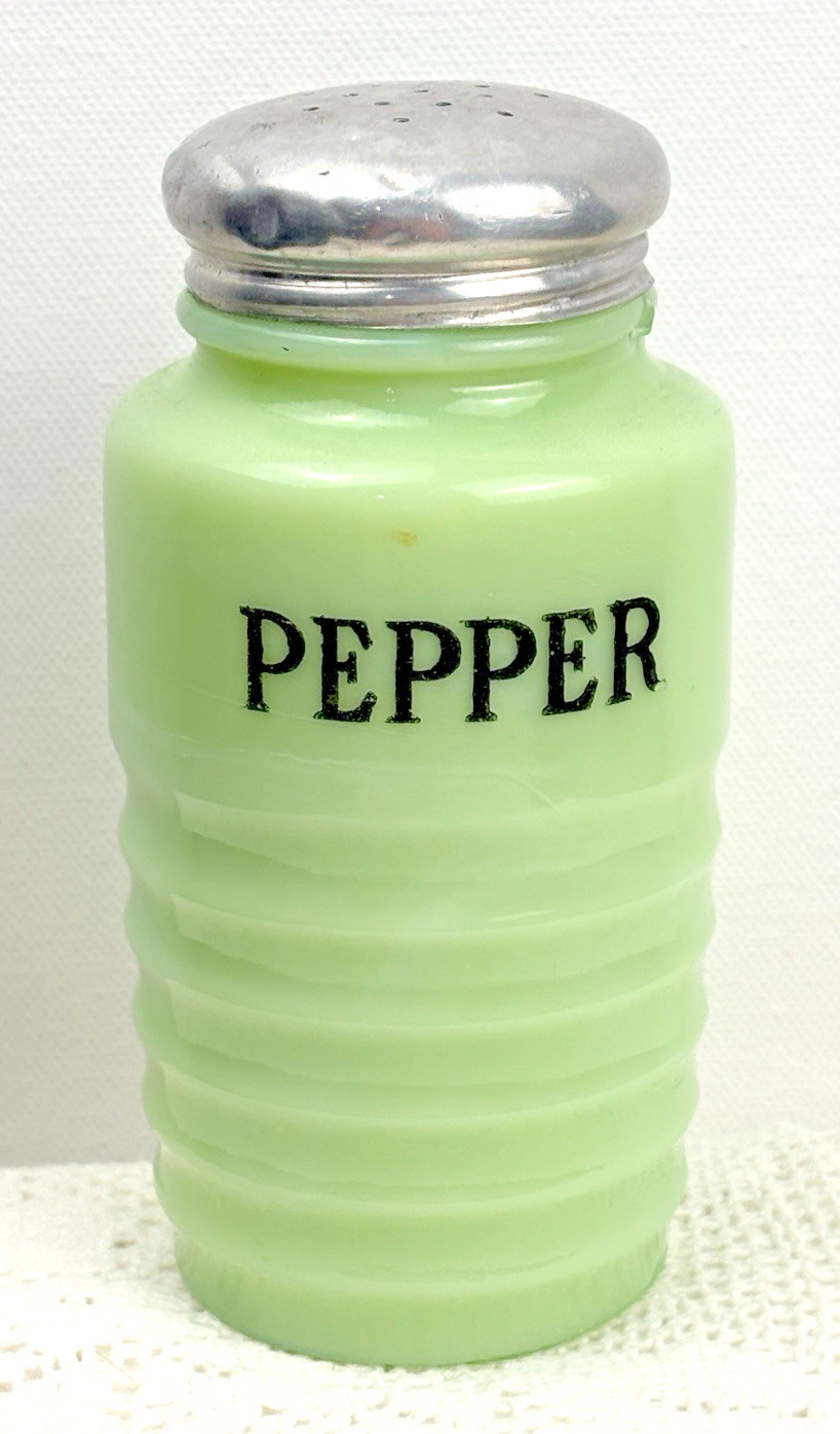 Vintage Jadite Green Ribbed Bee Hive  Pepper Shaker