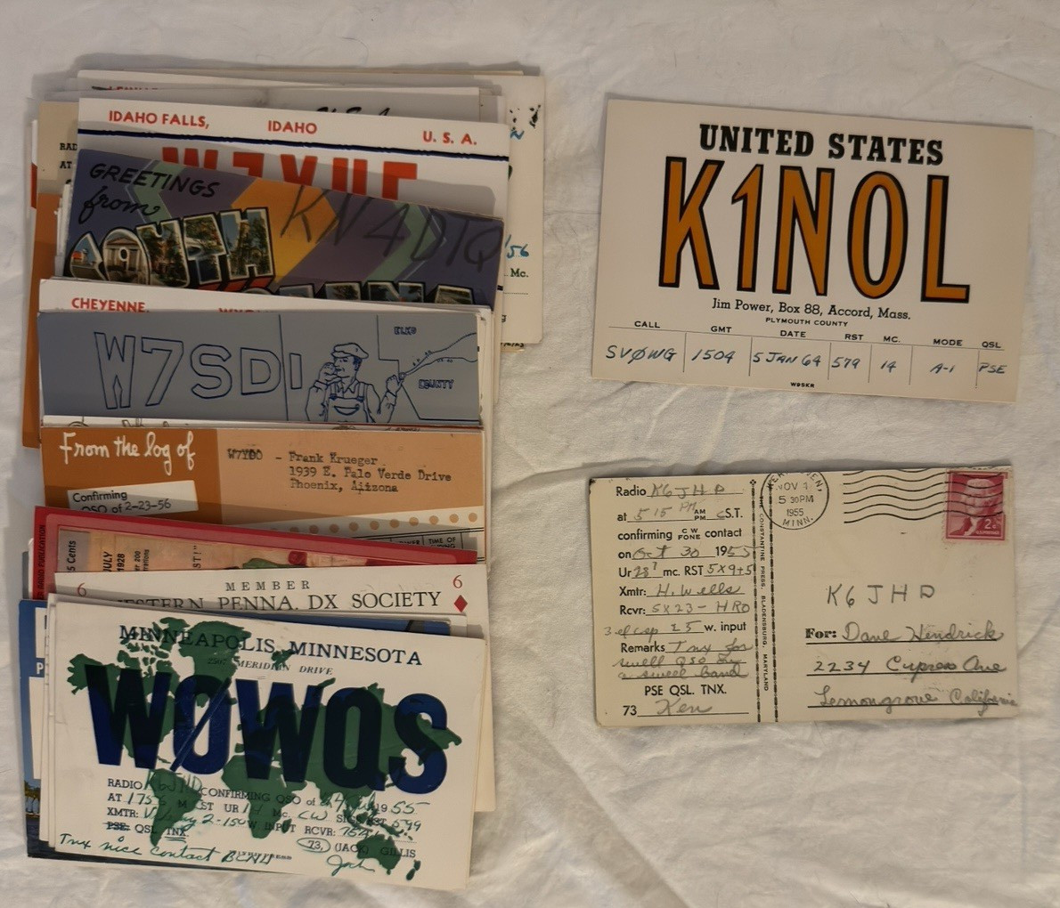 58 Vintage 1955-64 QSO United States Card Lot HAM Radio Shortwave