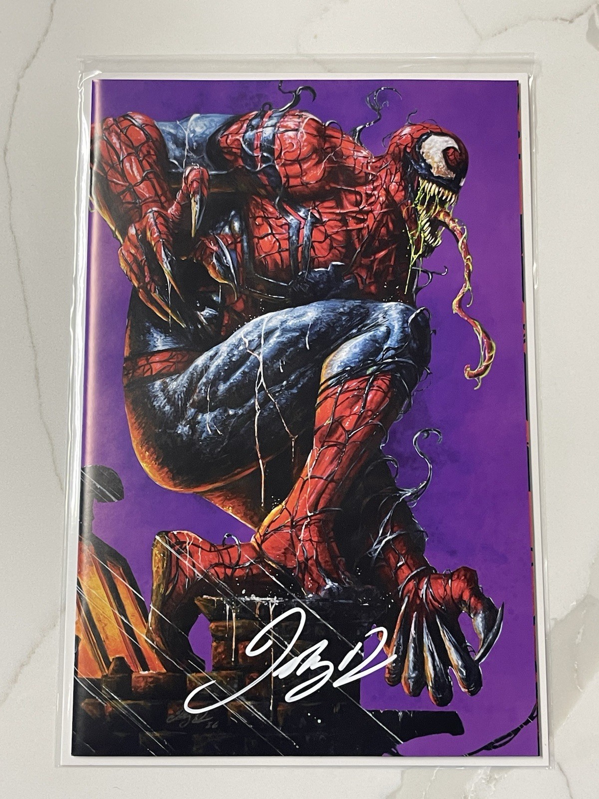 NYCC EXECUTIVE THE AMAZING VENOM #1 AQ PURPLE JOHNNY DESJARDINS SIGNED