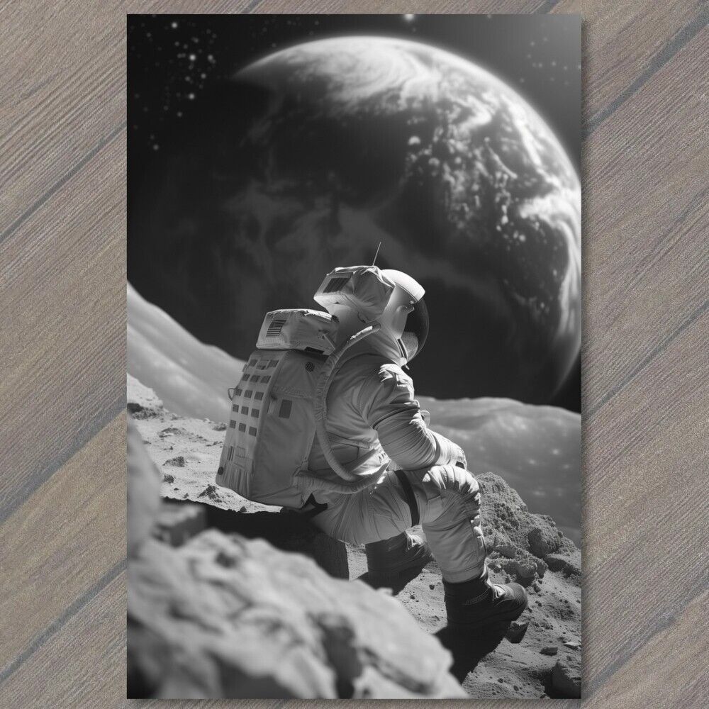 POSTCARD Man On The Moon Spaceship Strange ET Alien Ship Earth Space Astronaut