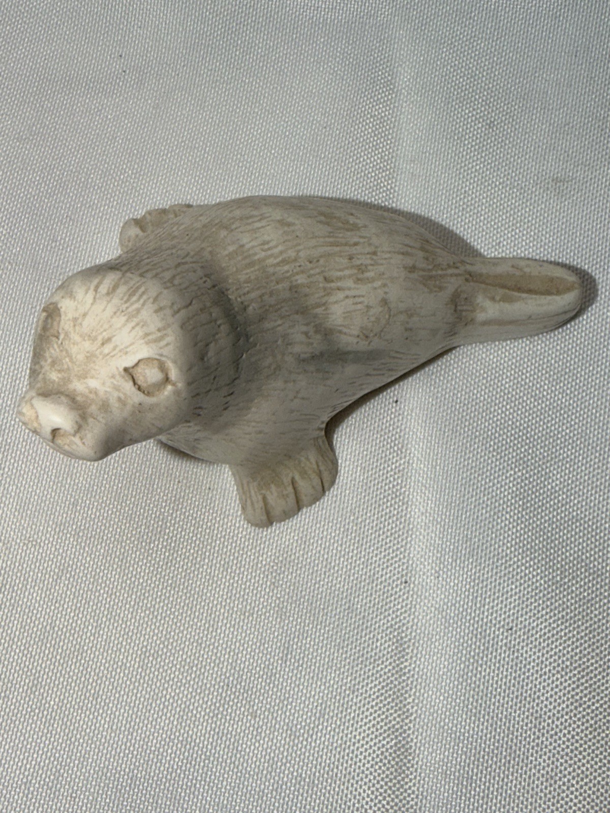 Vintage Seal Figurine Hand Carved Stone Pearlite Style Stonecraft Sculpture