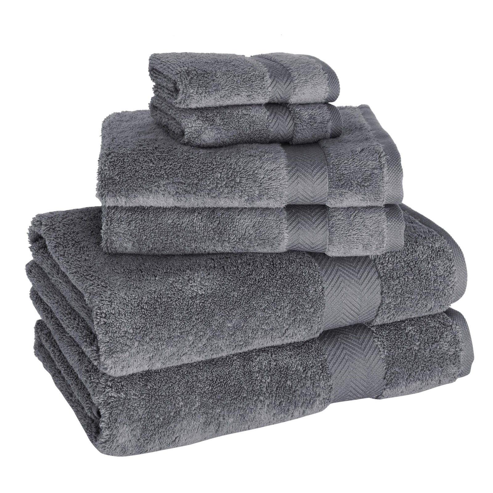 Classic Turkish Towels 6-Piece Luxury Set – 100% Cotton, Grey, Quick-Dry & Comfy
