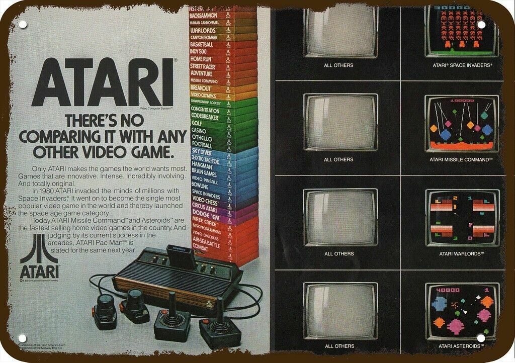 1981 ATARI Video Game System Vintage-Look-Edge **DECORATIVE REPLICA METAL SIGN** 1981 ATARI Video Game System Vintage-Look-Edge **DECORATIVE REPLICA METAL SIGN**