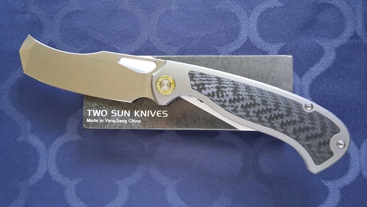 *NEW*🔥 TWO SUN Folding Knife w/Titanium/CF Handle & K110 Blade (TS572-K110)