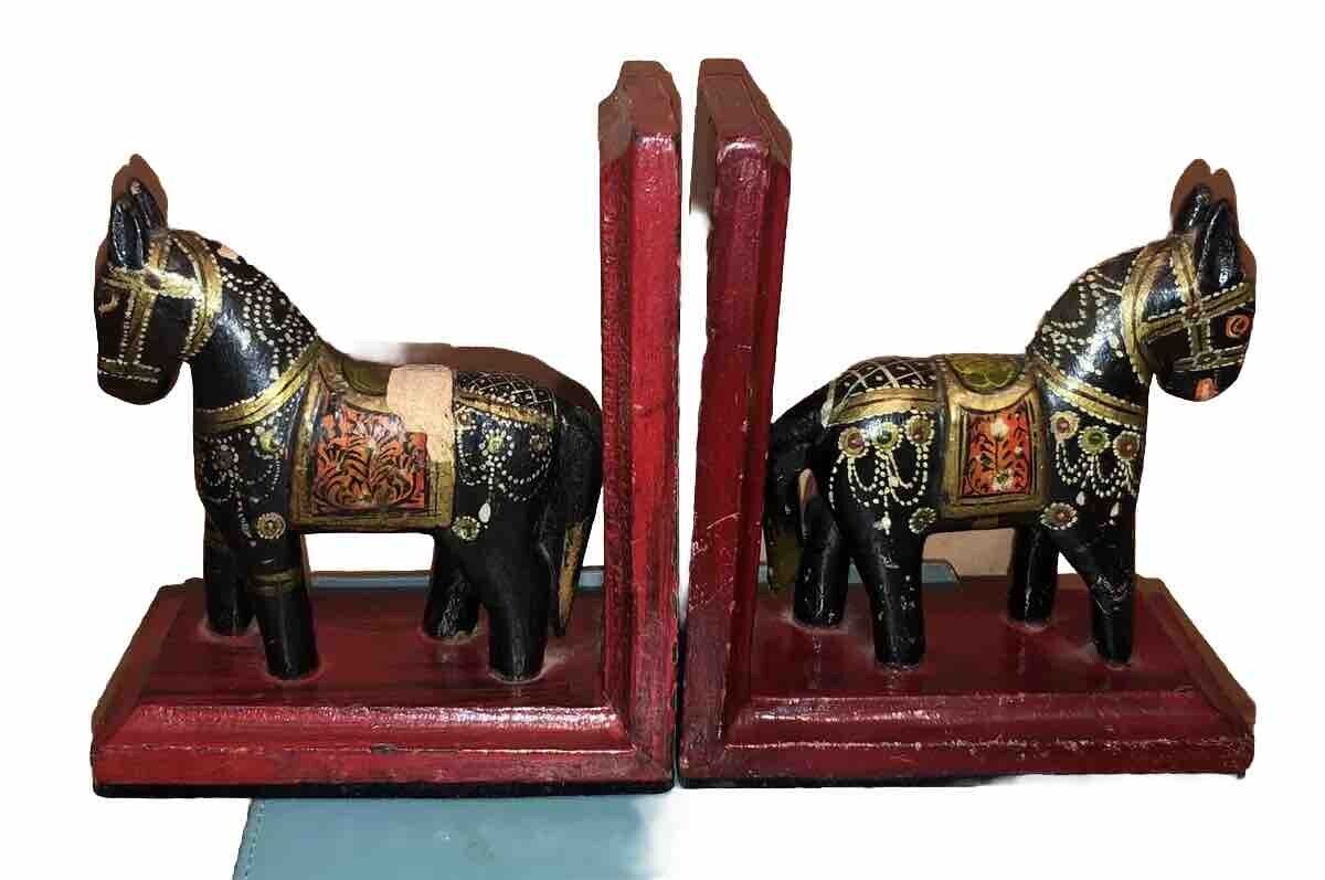 Vintage Hand Painted DALA HORSE BOOKENDS Distressed Fun