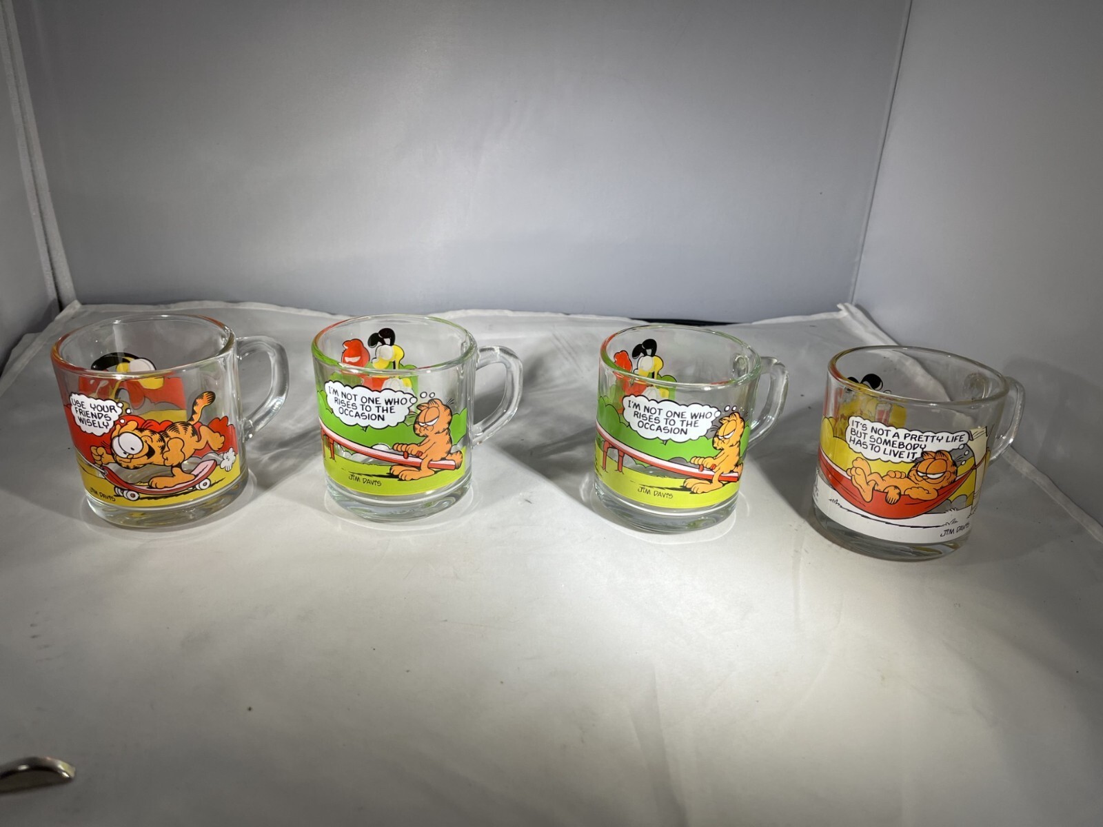 Vintage 1970s 4 McDonalds Garfield Clear Glass Coffee Mugs Jim Davis   J