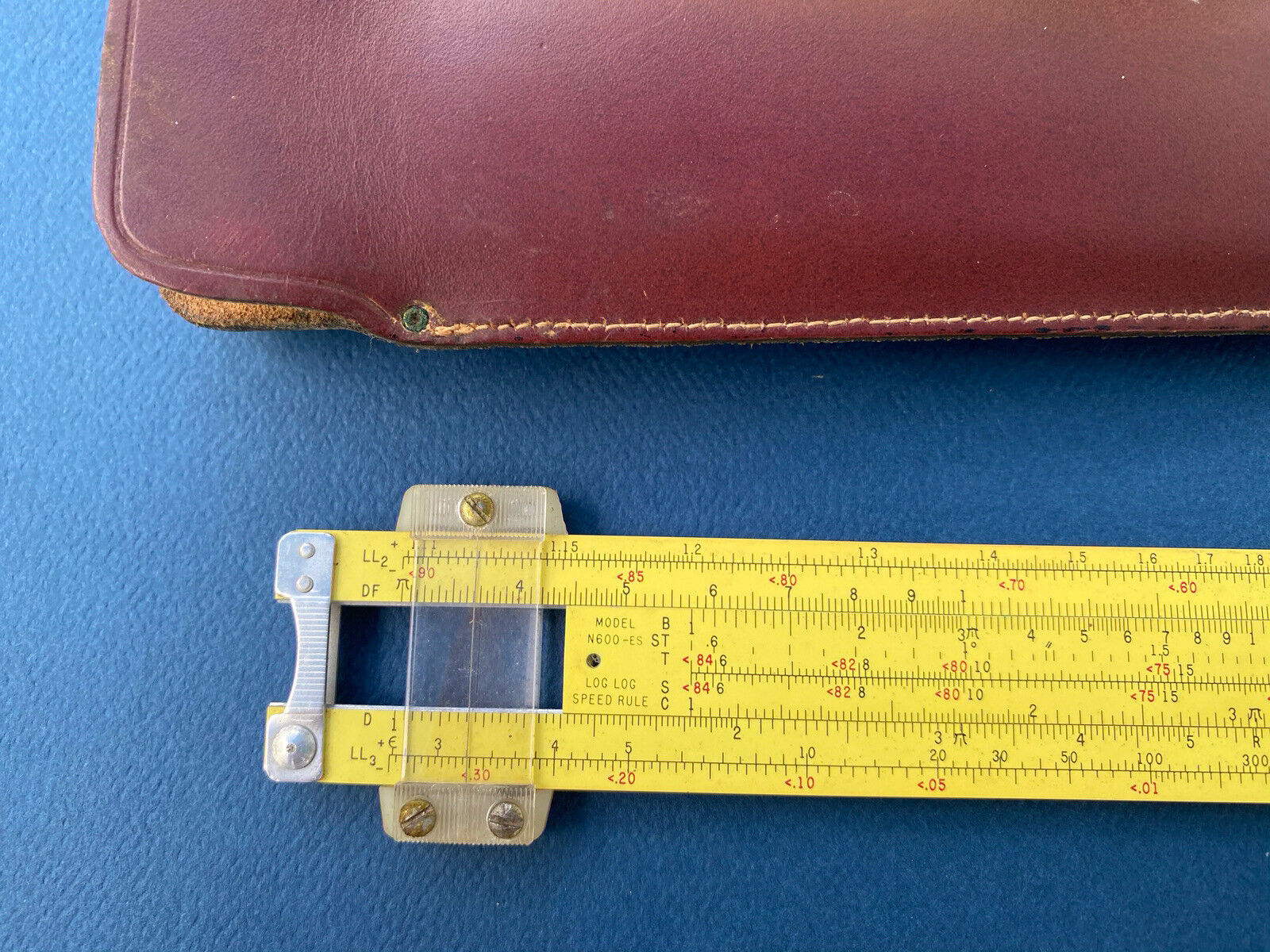 Vintage Pickett N600-ES Log Log Duplex Pocket Speed Slide Rule Leather Case