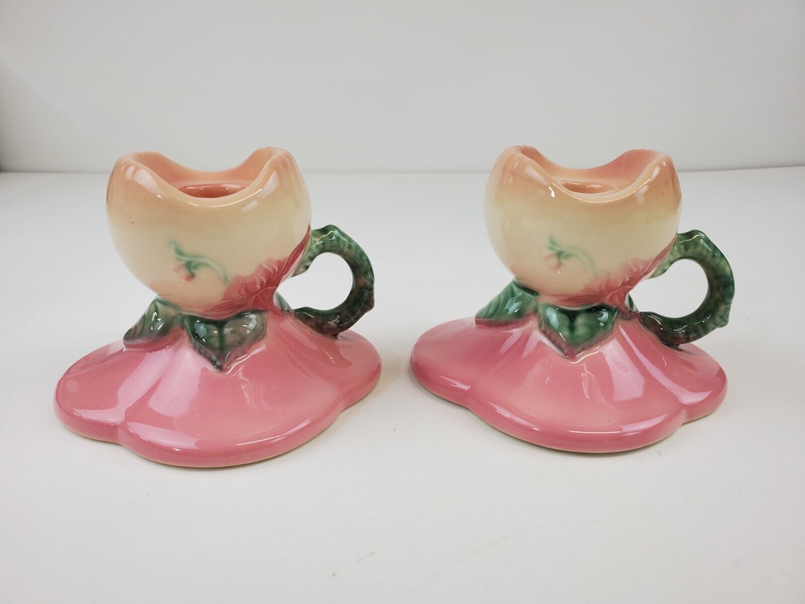 Hull Woodland W30 Candlesticks Pink and Green