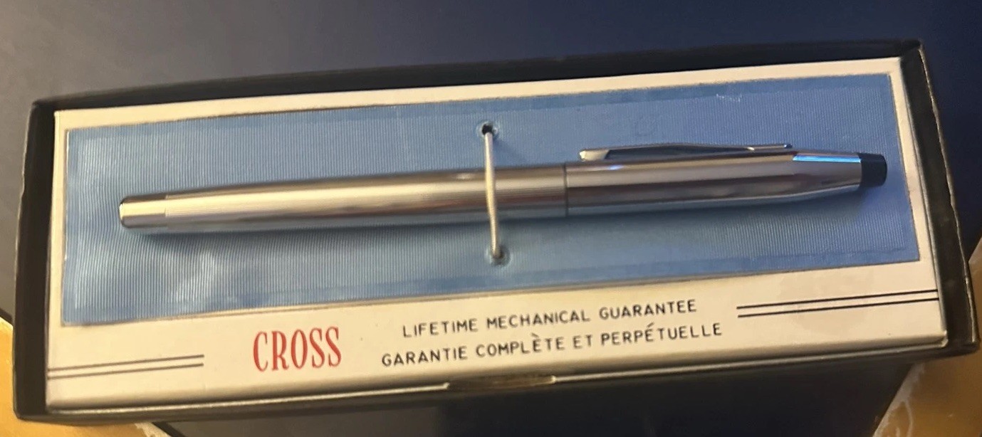 Cross Classic Century Lustrous Chrome Ballpoint Pen Boxed USA Made No Lid To Box