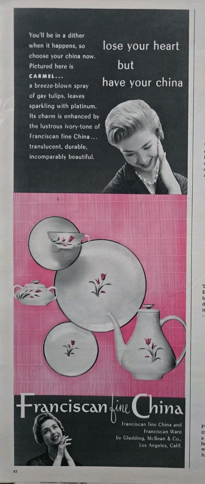 1953 Franciscan Fine China Carmel Coffeepot Cream Sugar Plates Cup vintage ad 