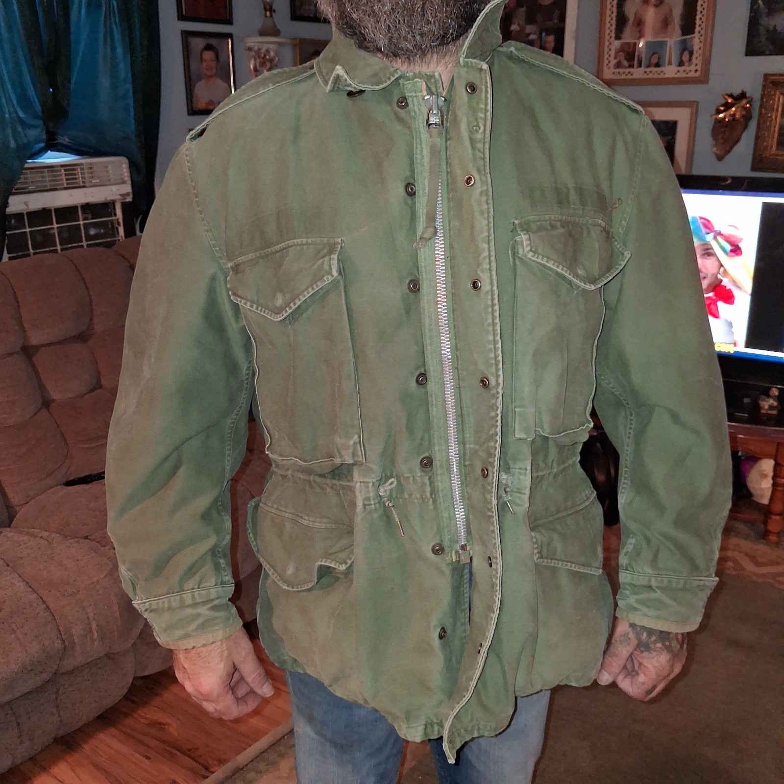 Vtg. 1958 US Army M-1951 Field Jacket OG-107 Large Short M51 1st Army Aviation
