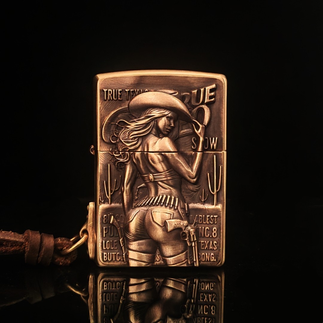 Cowgirl Zippo Lighter Brass Emblem Collectible Gift For Men