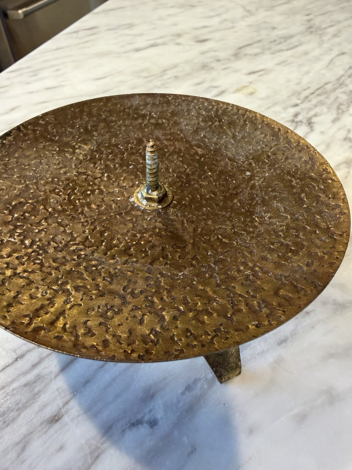 Vintage Vogue MCM Hammered Brass Candle Holder Tripod Atomic Decor 4.5”