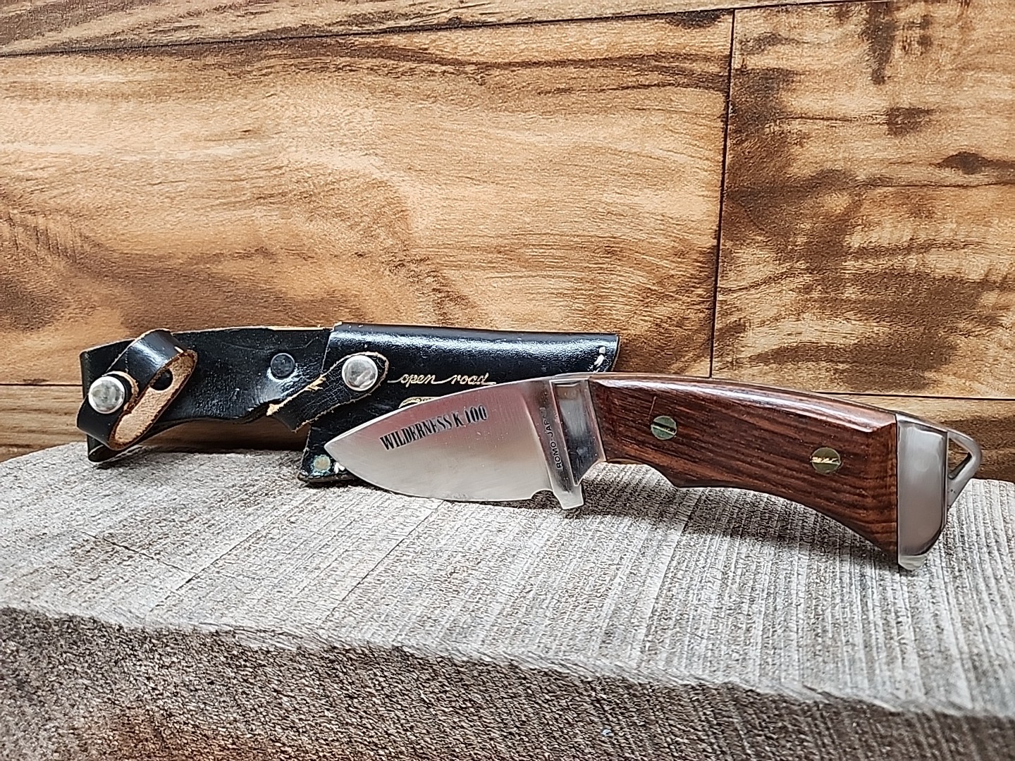 Vintage ROMO Japan K-100 Wilderness Fixed Blade Skinner Hunting Knife w/ Sheath